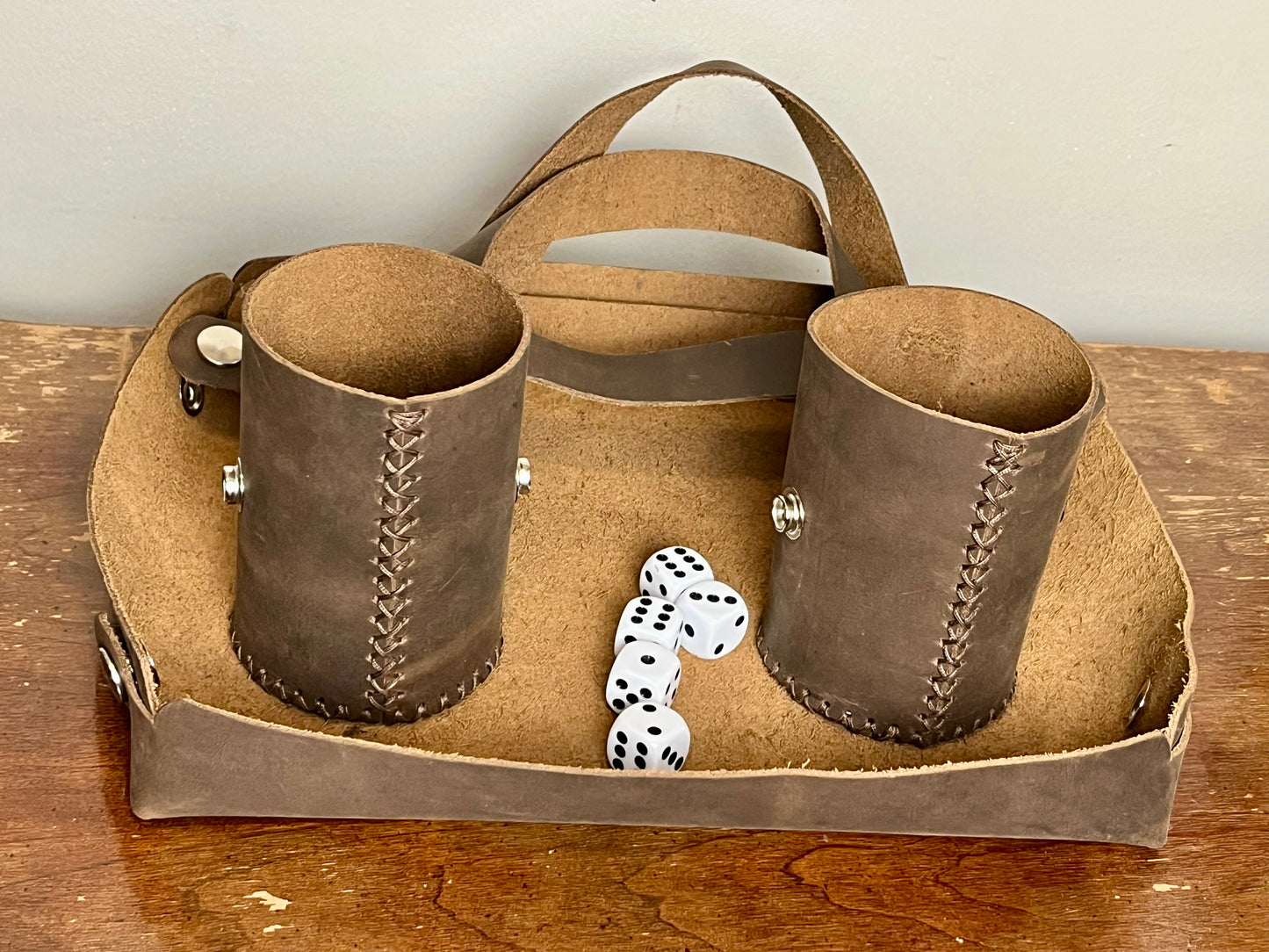Leather Travel Dice Tray with Cups