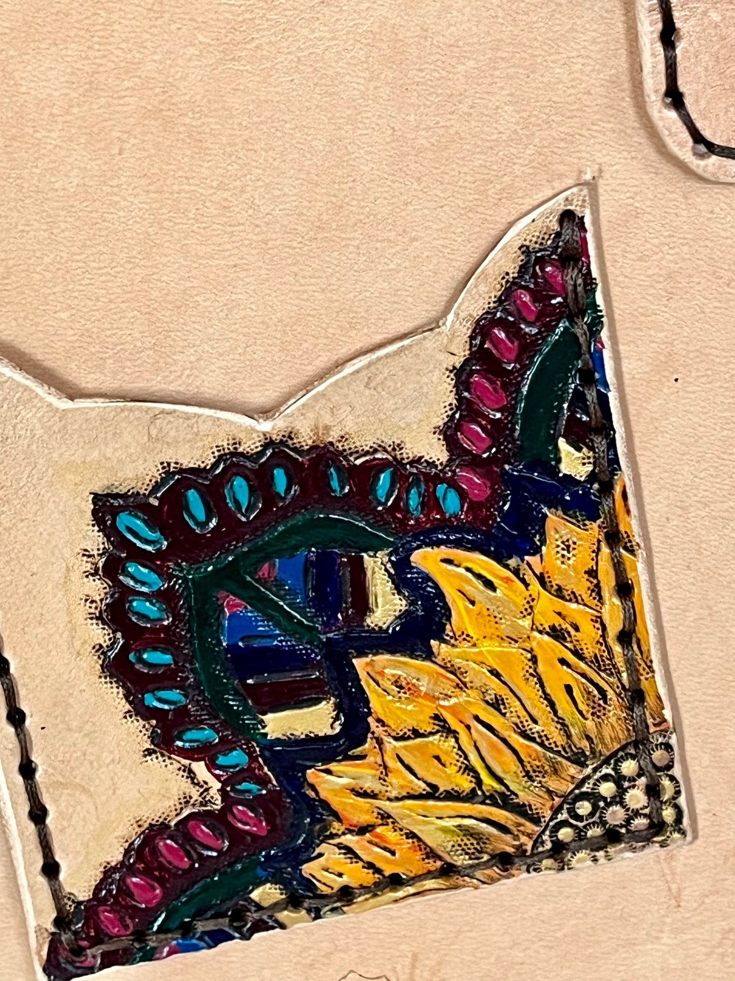 Hand Tooled Sunflower Mandala Circle Crossbody Purse
