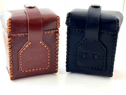Leather Two-Deck Playing Card Case with UNO