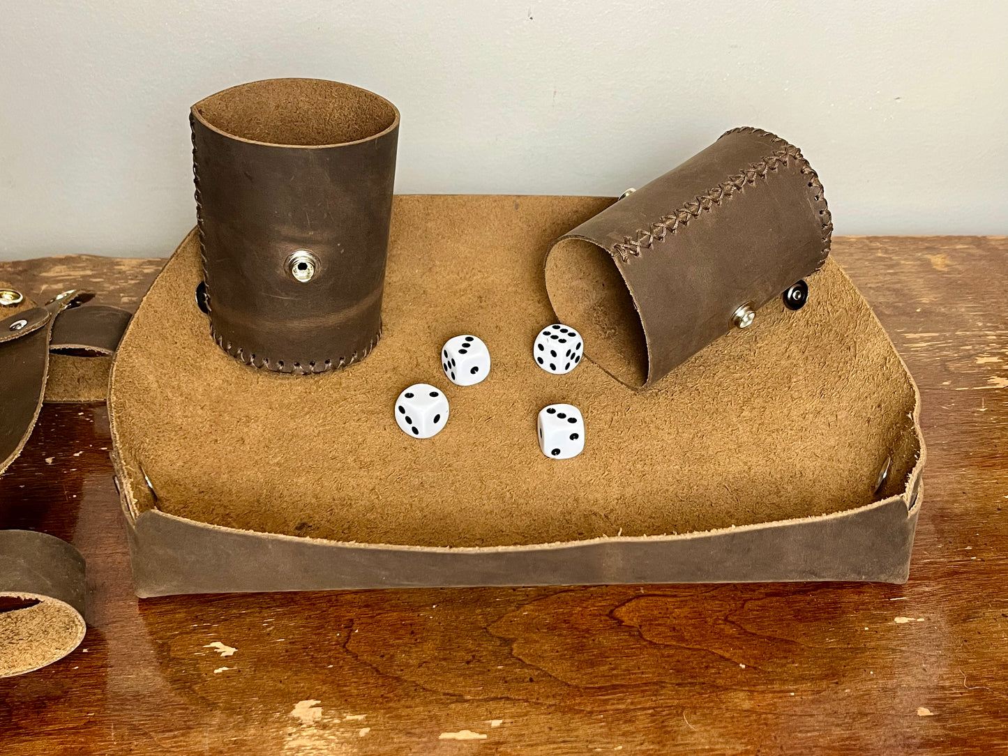 Leather Travel Dice Tray with Cups