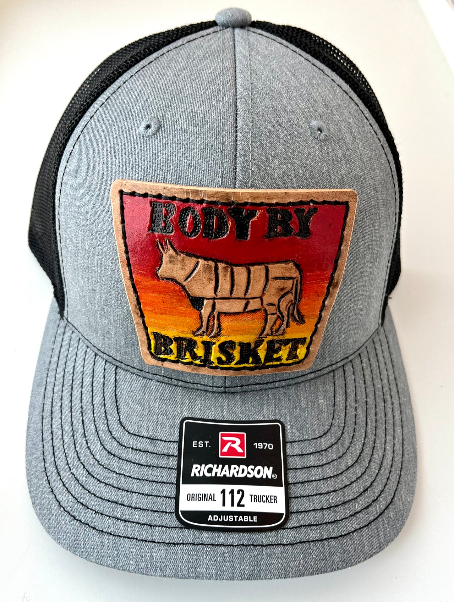 Body By Brisket BBQ Trucker Hat (painted and antiqued)