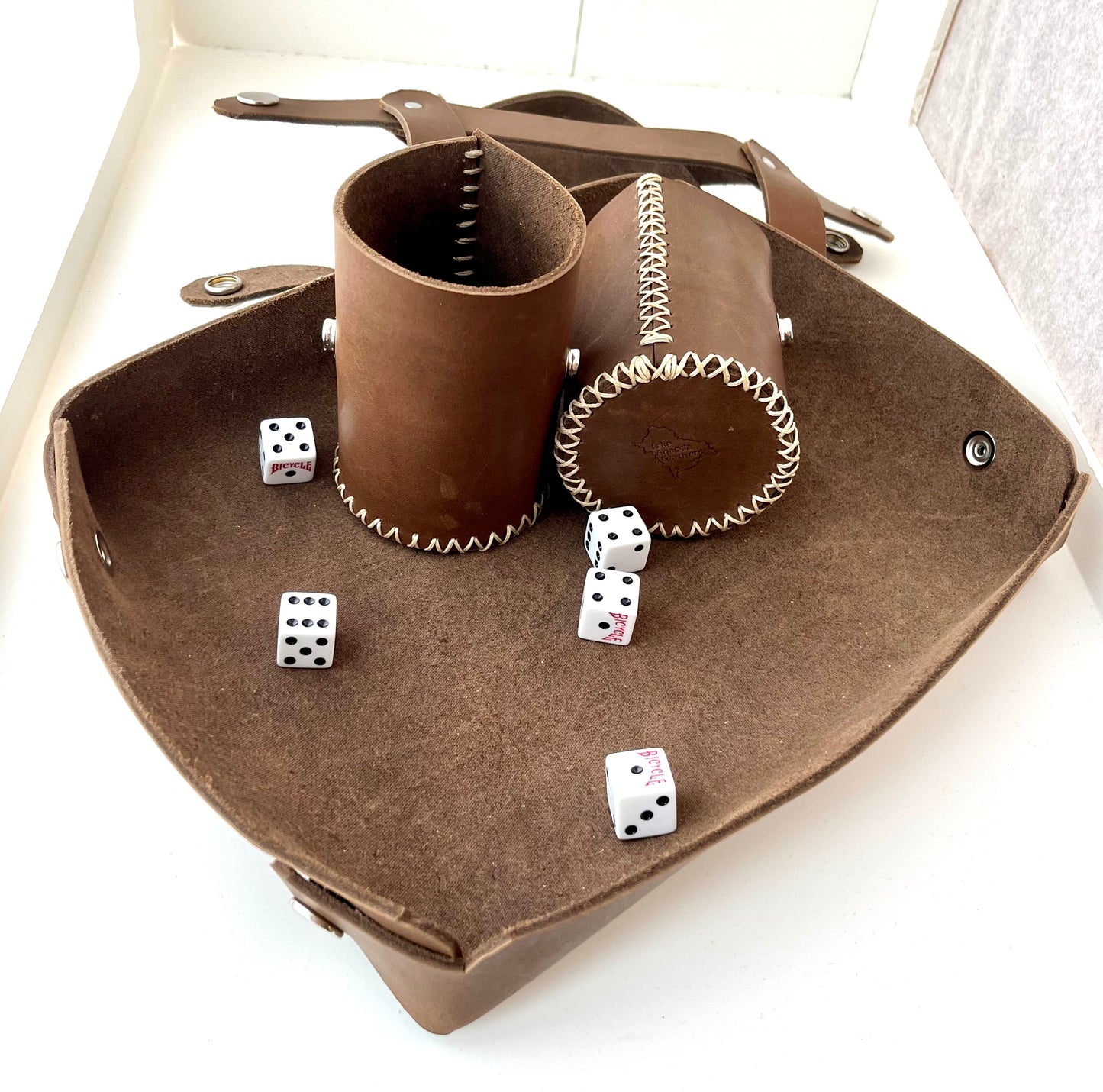 Leather Travel Dice Tray with Cups